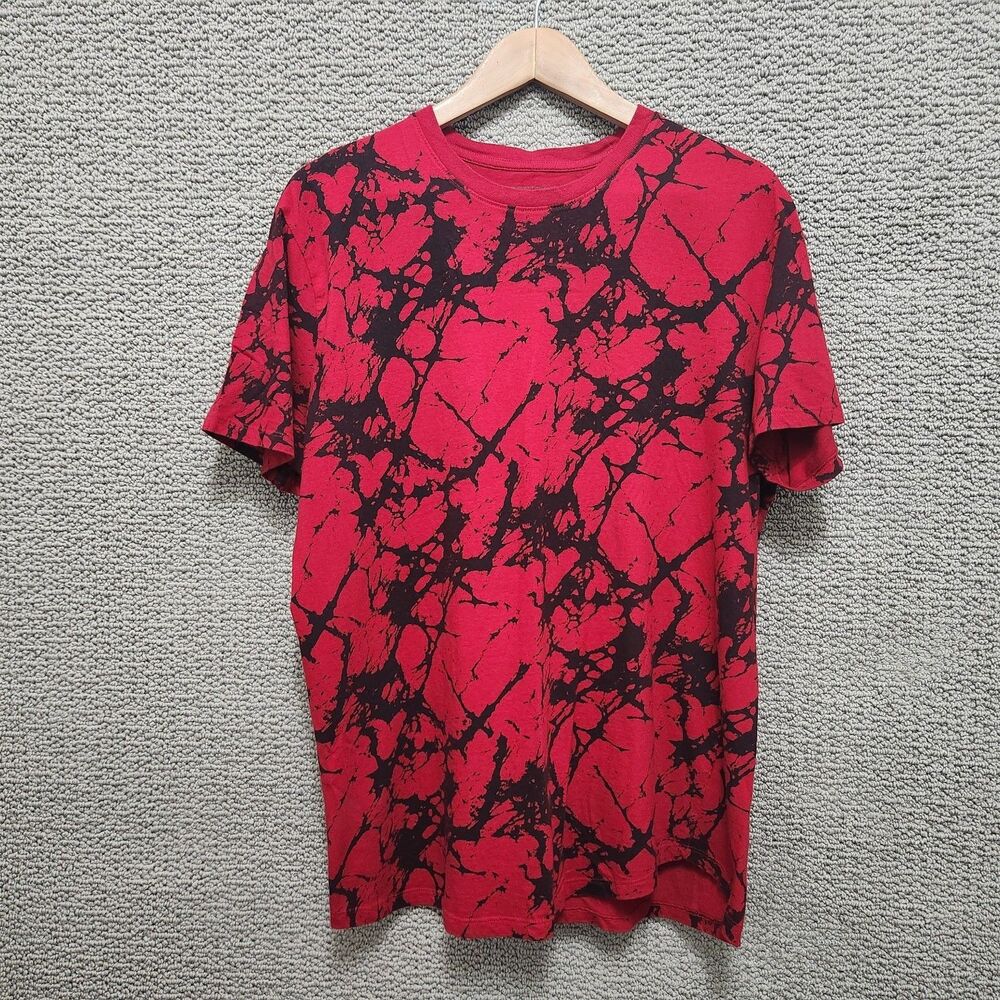 RUE21 Men's Red Black Short Sleeve Abstract Splatter Print T-Shirt Men's Size XL